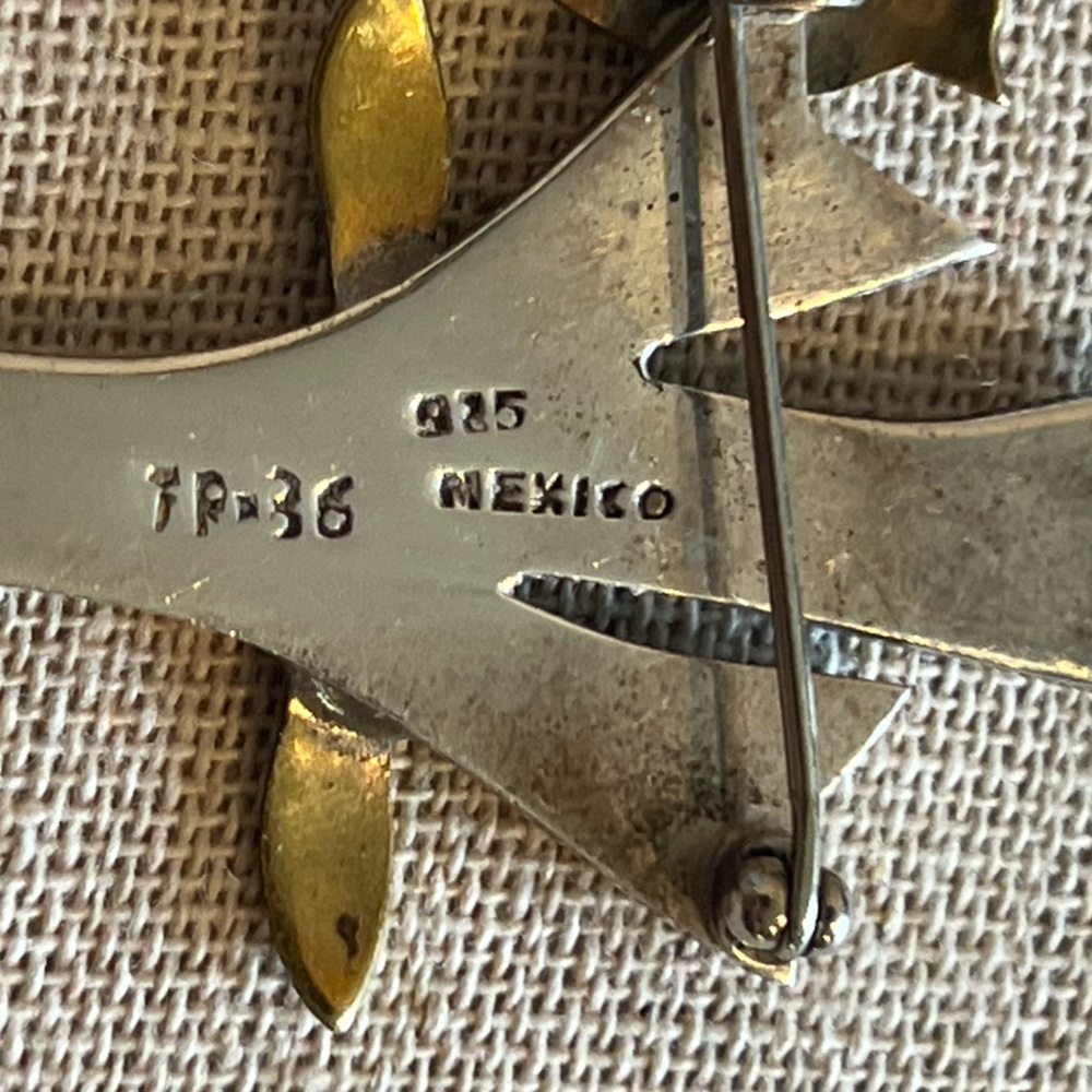 Vintage TAXCO Sterling Silver Brass Tree, leaves and Birds Brooch - Picture 5 of 7